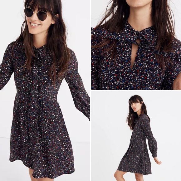 Madewell Dresses & Skirts - MADEWELL Starry Night Balsam Tie- Nevk Dress